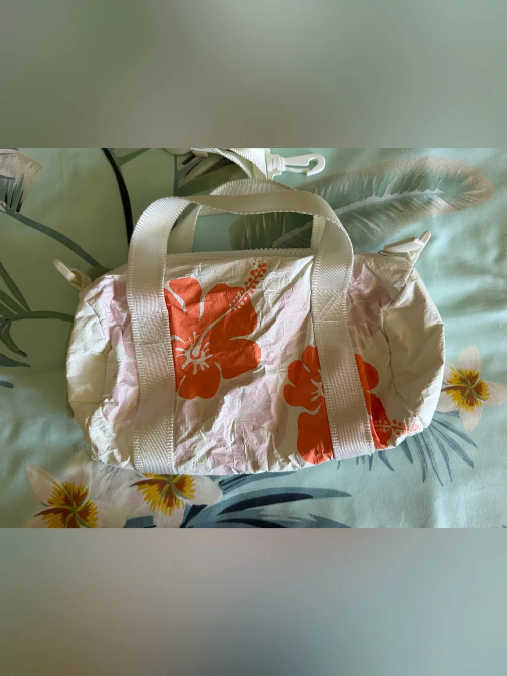 ALOHA Collection White Crossbody Bag with Coral Floral Print